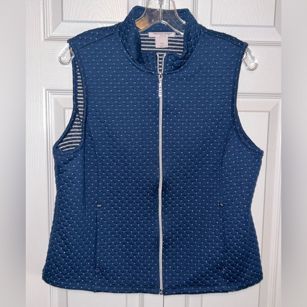 Allison Daley Navy Blue Zip Vest Quilted Stone Details PM‎